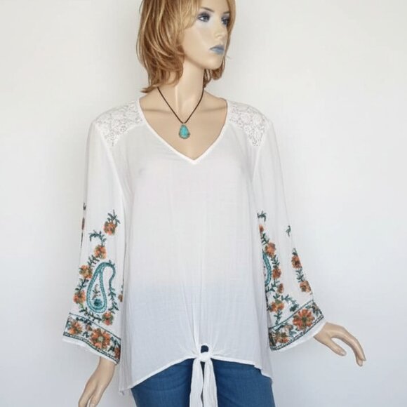 NWT Fig & Flower Anthropologie White Lace & Embroidered Peasant Hippie Blouse 3X - Picture 1 of 8